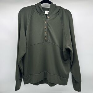 Lou & Grey by Loft Button Signaturesoft Hoodie Sweatshirt Olive Green Medium